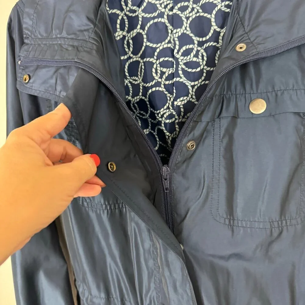 Coldwater Creek Windbreaker Navy Blue Shimmer Zip Snap Pockets Women's XS